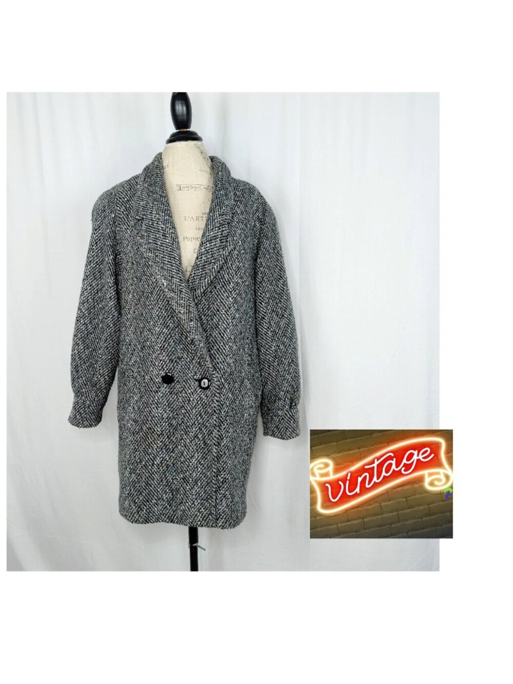 Vintage Glenbrooke Tweed Pea Coat Large Mid Length